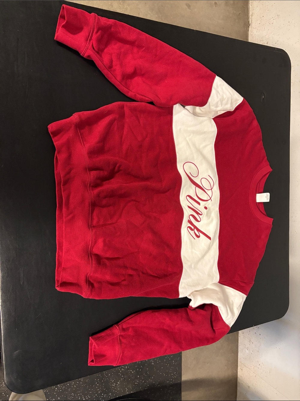 Womens Red and White 'Pink' Colorblock Crewneck Sweatshirt